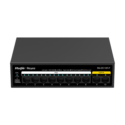img47380large Switch L2, 8 x RJ45 10/100 Mbps PoE, 2 x RJ45 10/100 Mbps, Unmanaged - Ruijie Reyee RG-ES110F-P - imagine 1