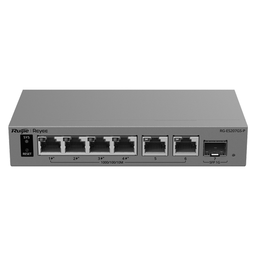 img47711large Switch L2, 6 x RJ45 1G (4 x PoE+), 1 x SFP 1G, Putere PoE 54W, Cloud Management - Ruijie Reyee RG-ES207GS-P - imagine 1
